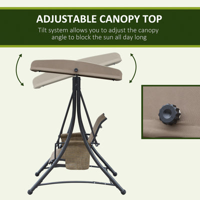 Outsunny 3 Seater Garden Swing Seat Outdoor Swing Chair with High Back Design, Steel Frame, Side Pouches, Adjustable Canopy, Brown 