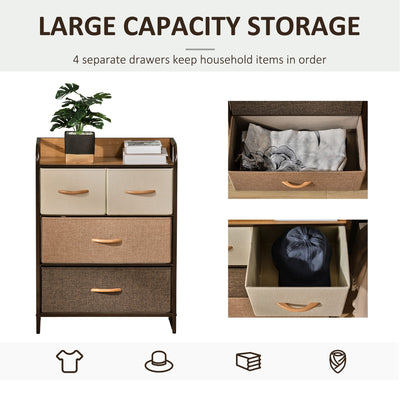 HOMCOM 4-Drawer Dresser, 3-Tier Storage Organizer, Tower Unit for Bedroom Hallway Closets with Steel Frame Wooden Top 