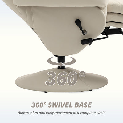 HOMCOM Manual Recliner Chair with Footrest, Upholstered Reclining Armchair with Adjustable Backrest and Cup Holder, PU Leather Swivel Chair for Living Room, Bedroom, Cream White 
