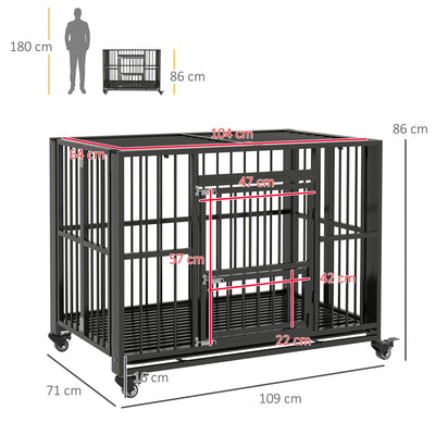 PawHut 43" Heavy Duty Dog Crate, Foldable Dog Cage, with Openable Top, Locks, Removable Tray, Wheels - Black 