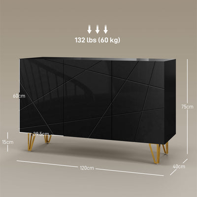 HOMCOM Modern Luxe High Gloss Sideboard with Golden Hairpin Legs, Black 