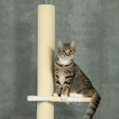 PawHut 260cm Adjustable Floor-To-Ceiling Cat Tree w/ Anti-Tipping Kit, Toy Ball 