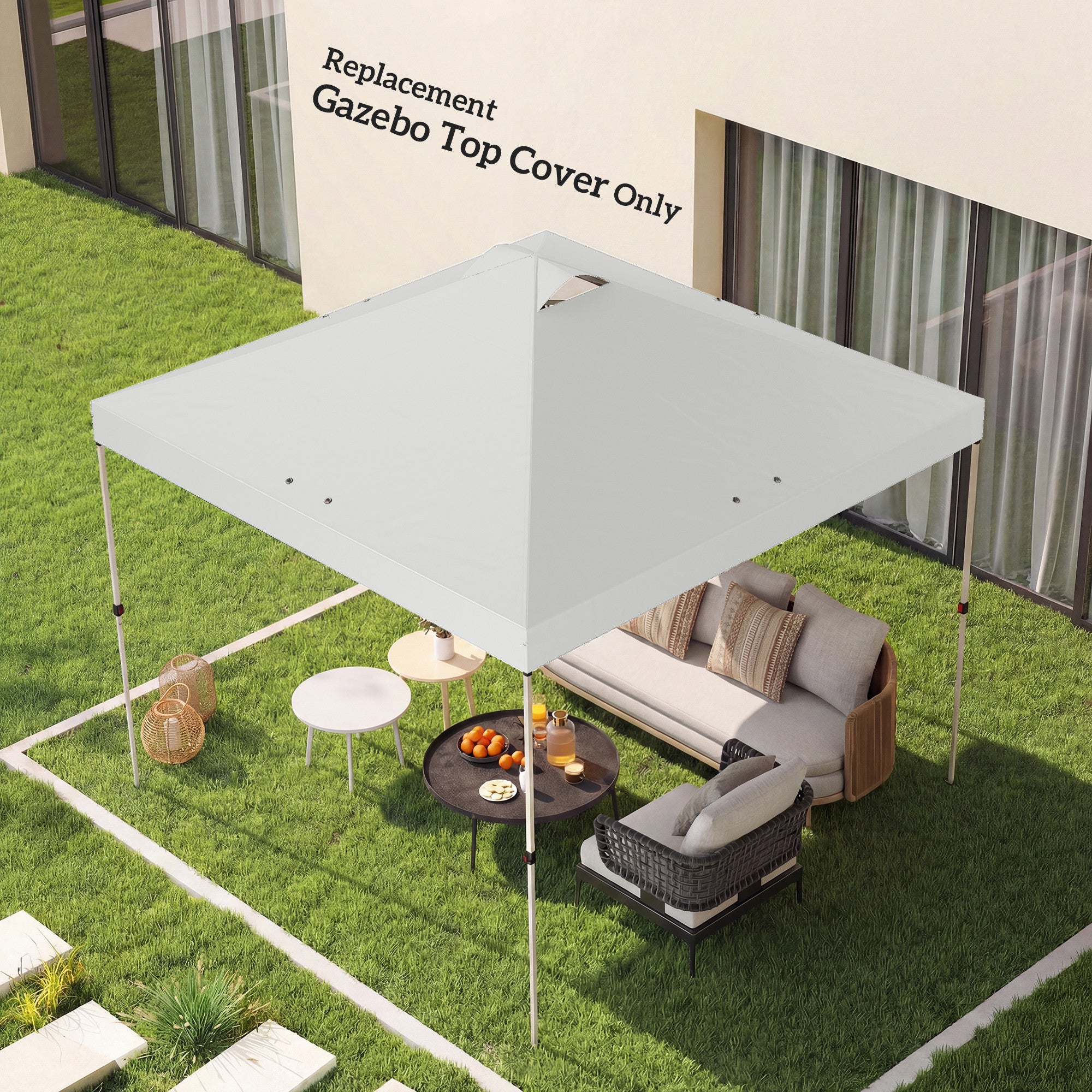 Outsunny Gazebo Roof Replacement UV50+ Waterproof Pop Up Canopy Cover with 8 Drainage Holes 3 x 3 m White 