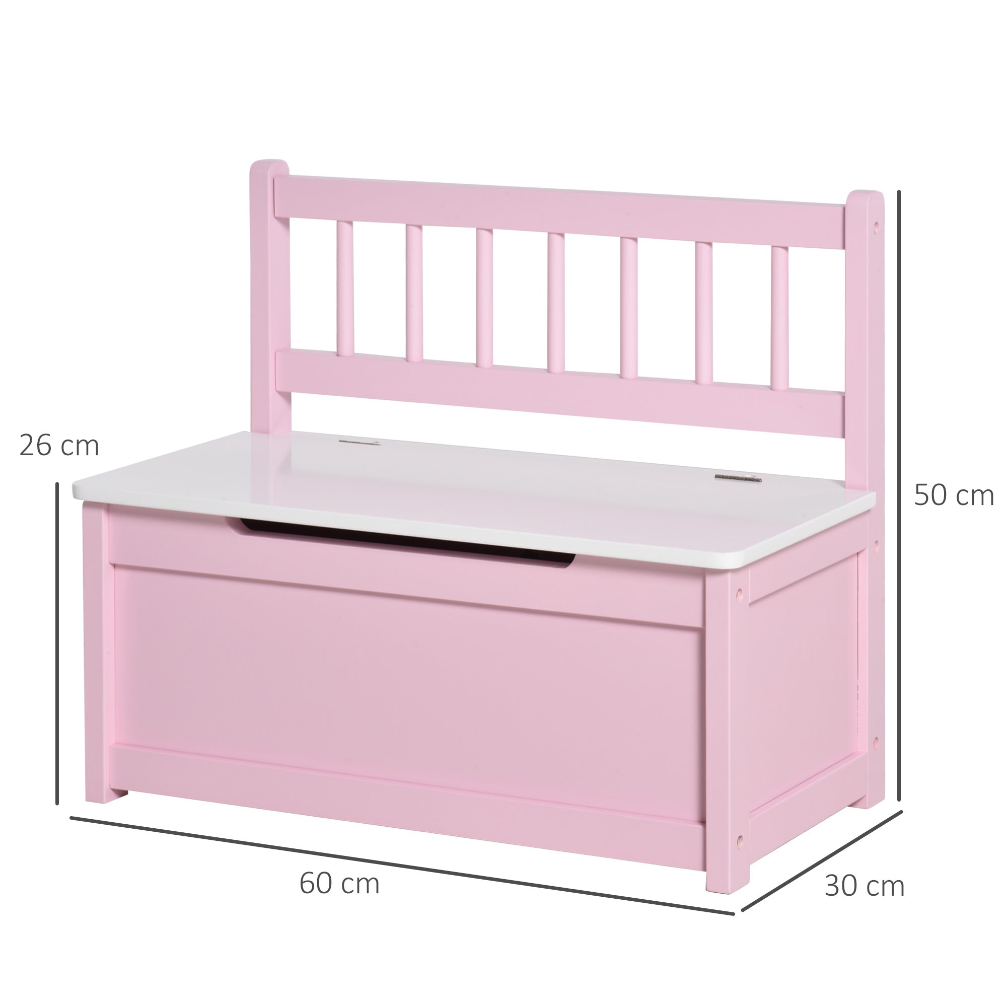 HOMCOM 2 In 1 Wooden Toy Box, Seat Storage Bench, Storage Chest Cabinet Organiser with Safety Pneumatic Rod, Pink 