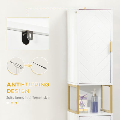 kleankin Narrow Bathroom Storage Cabinet, Freestanding Tallboy Storage Unit with Adjustable Shelf, 2 Doors and Steel Base, Slim Corner Organizer, White 