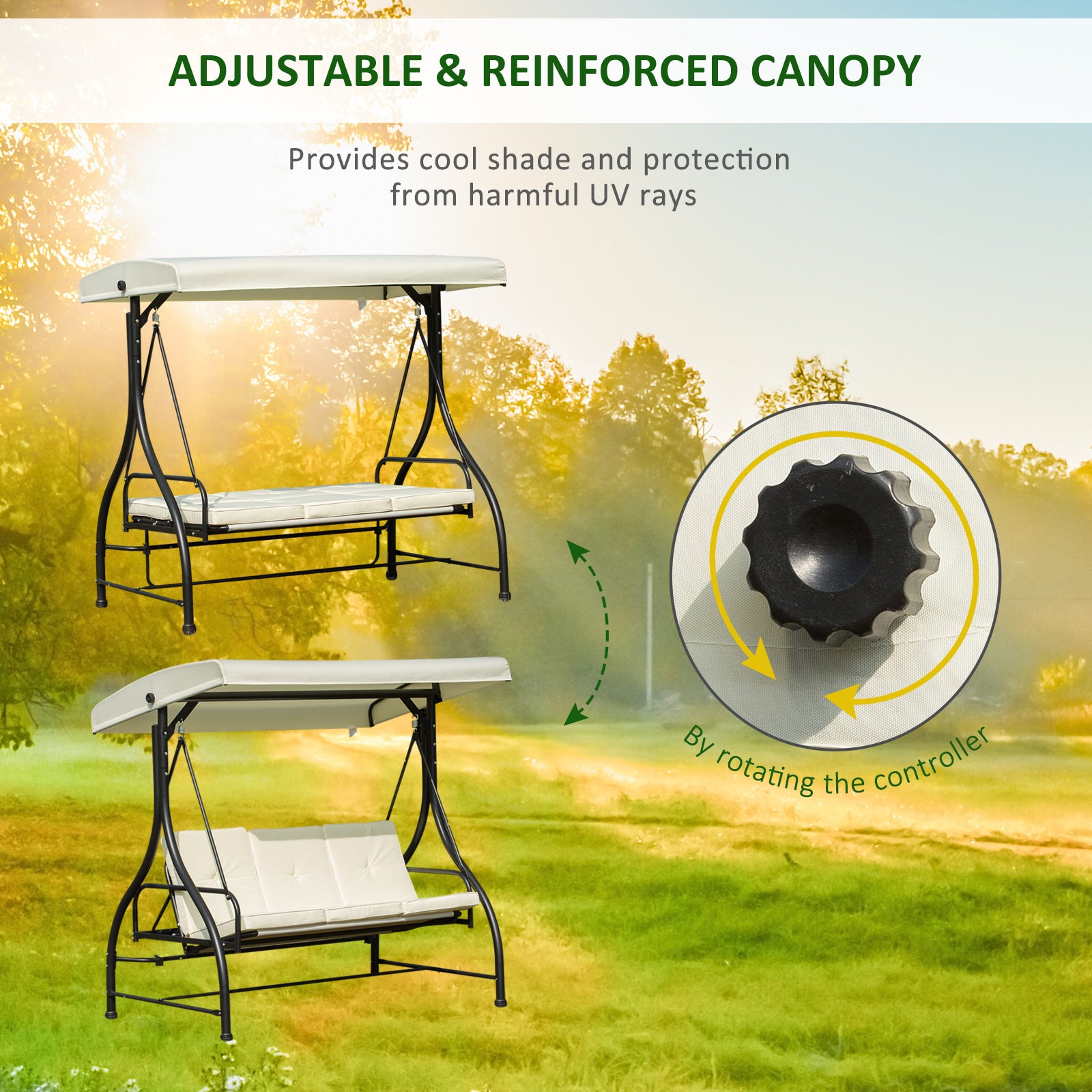 Outsunny 196L x 117D x 178H cm Swing Chair-Beige/Black 