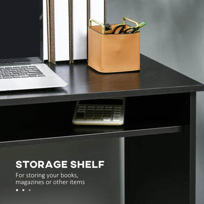 HOMCOM Modern Computer Desk, Home Office Table, Small Writing Desk with Storage Shelf, 90 x 50cm, Black Wood Grain 