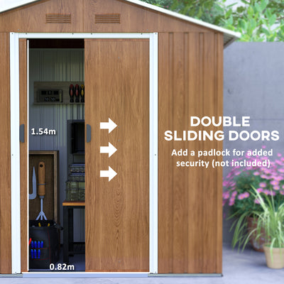 Outsunny 6.5 x 3.5ft Metal Garden Storage Shed - Brown Wood Effect 