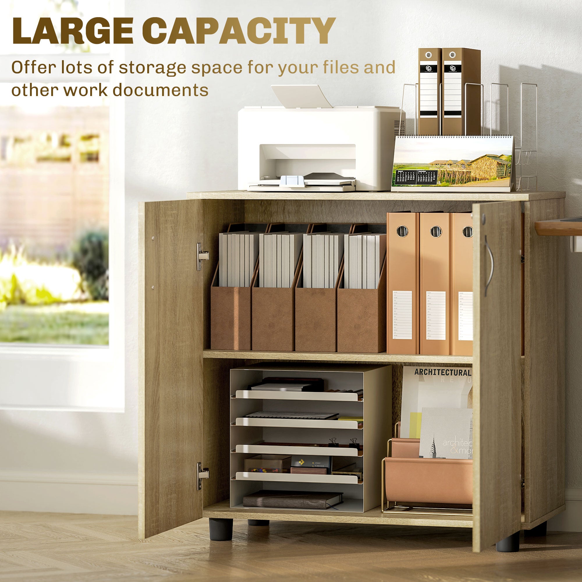Vinsetto Two-Tier Locking Office Storage Cabinet - Oak 