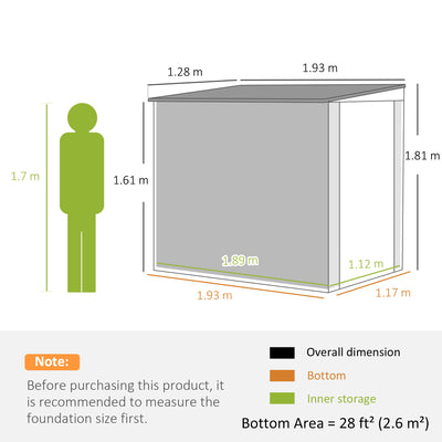 Outsunny 4 x 6ft Garden Metal Shed, Outdoor Storage Shed with Window, 2 Vents and Lockable Door for Garden, Patio, Dark Grey 