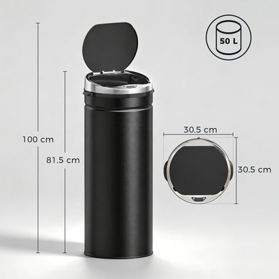 HOMCOM 50L Automatic Motion Sensor Rubbish Bin with Fingerprint Resistant, Stainless Steel, Black
