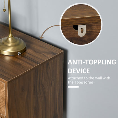 HOMCOM Bedside Table Set of 2 with 2 Drawers, Modern Side Tables with Herringbone Pattern and Metal Legs for Bedroom, Living Room, Walnut Brown