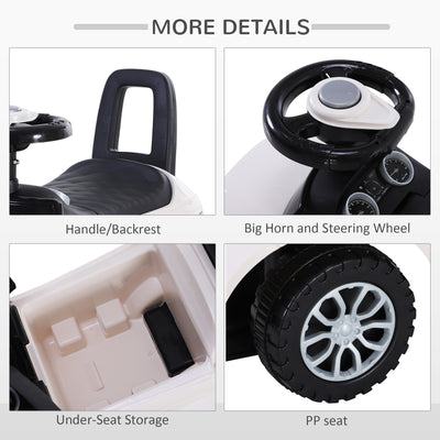 HOMCOM 3-in-1 Ride On Car Foot To Floor Slider Toddler w/ Horn Steering Wheel NO POWER Manual Under Seat Storage Safe Design for 1-3 Year Old White 
