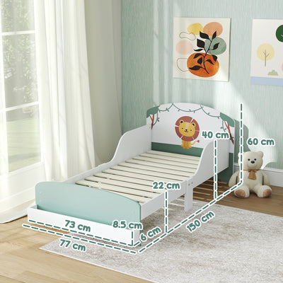 AIYAPLAY Toddler Bed with Storage, Guardrails, Lion Design, for Ages 3-8 Years, Fits 140 x 70cm Mattress, Green 