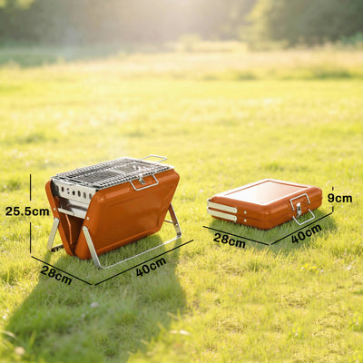 Outsunny Charcoal BBQ Grill Portable Stainless Steel Barbecue with Tilting Grate for Camping Picnic Garden Orange 