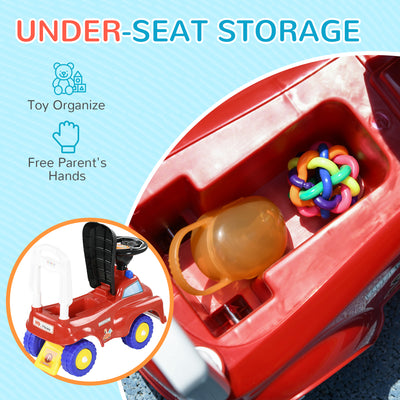 AIYAPLAY Ride On Fire Truck Foot to Floor Design with Under Seat Storage, Steering Wheel, Music, Light, for 1.5-3 Years, Red 