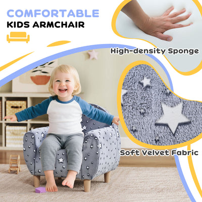 AIYAPLAY Kids Armchair, Glow in the Dark Chair with Star Design for Bedroom, Playroom, Kids Room, Grey 