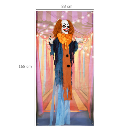 HOMCOM 168 cm Life Size Halloween Animated Standing Circus Clown with Red Light Up Eyes, Sound Activated Moving Arms & Body, Scary Clown Halloween Decorations, Battery Operated, Indoor Party Props