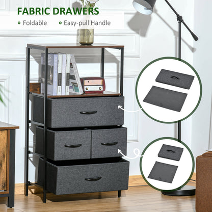 HOMCOM 4 Drawer Storage Chest Unit Home Cabinet w/ Shelves Home Living Room Bedroom Entryway Living Furniture, Black 