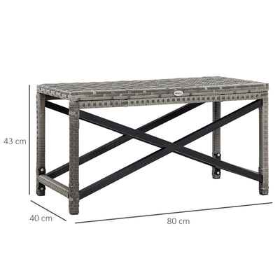 Outsunny Outdoor Coffee Table, Garden PE Rattan Side Table with Plastic Board Under the Full Woven Table Top and X-Shape Frame for Patio, Balcony, Mixed Grey 