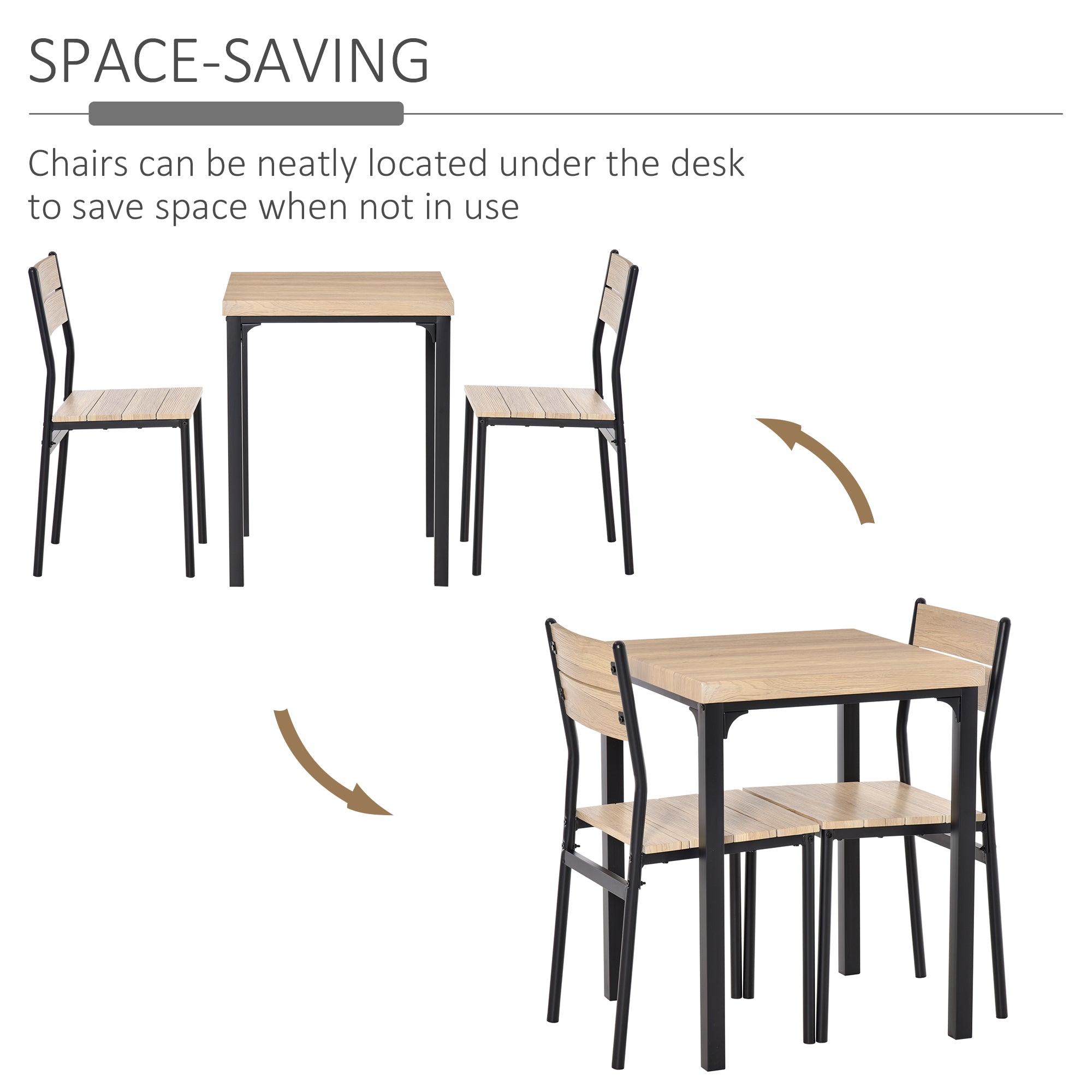 HOMCOM Three-Piece Minimal and Compact Dining Set, Light Wood Grain 