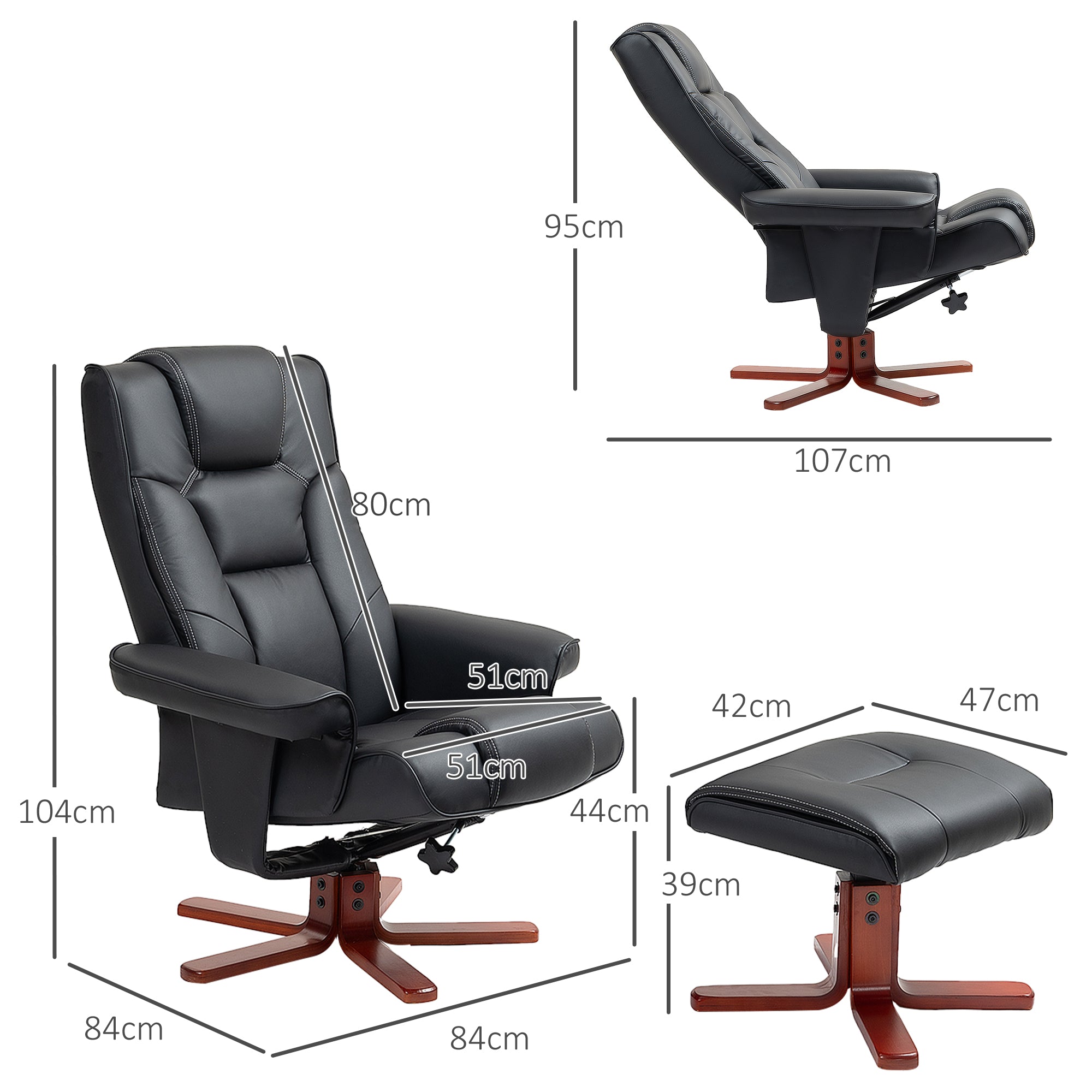 HOMCOM Faux Leather Manual Recliner and Footstool Set - Black 