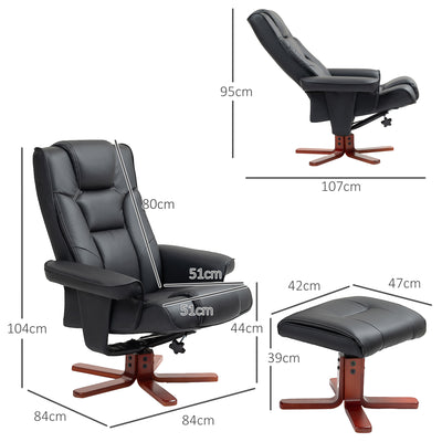 HOMCOM Faux Leather Manual Recliner and Footstool Set - Black 