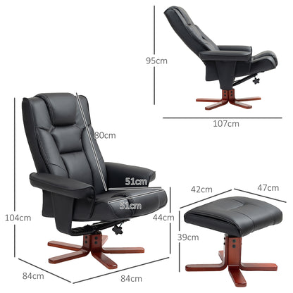 HOMCOM Faux Leather Manual Recliner and Footstool Set - Black 