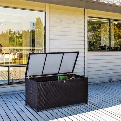 Outsunny Rattan Storage Box Outdoor Indoor Wicker Cabinet Chest Garden Furniture 118 x 54 x 59cm - Dark Brown 