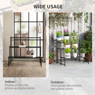 Outsunny Three-Tier Metal Plant Shelf - Black 