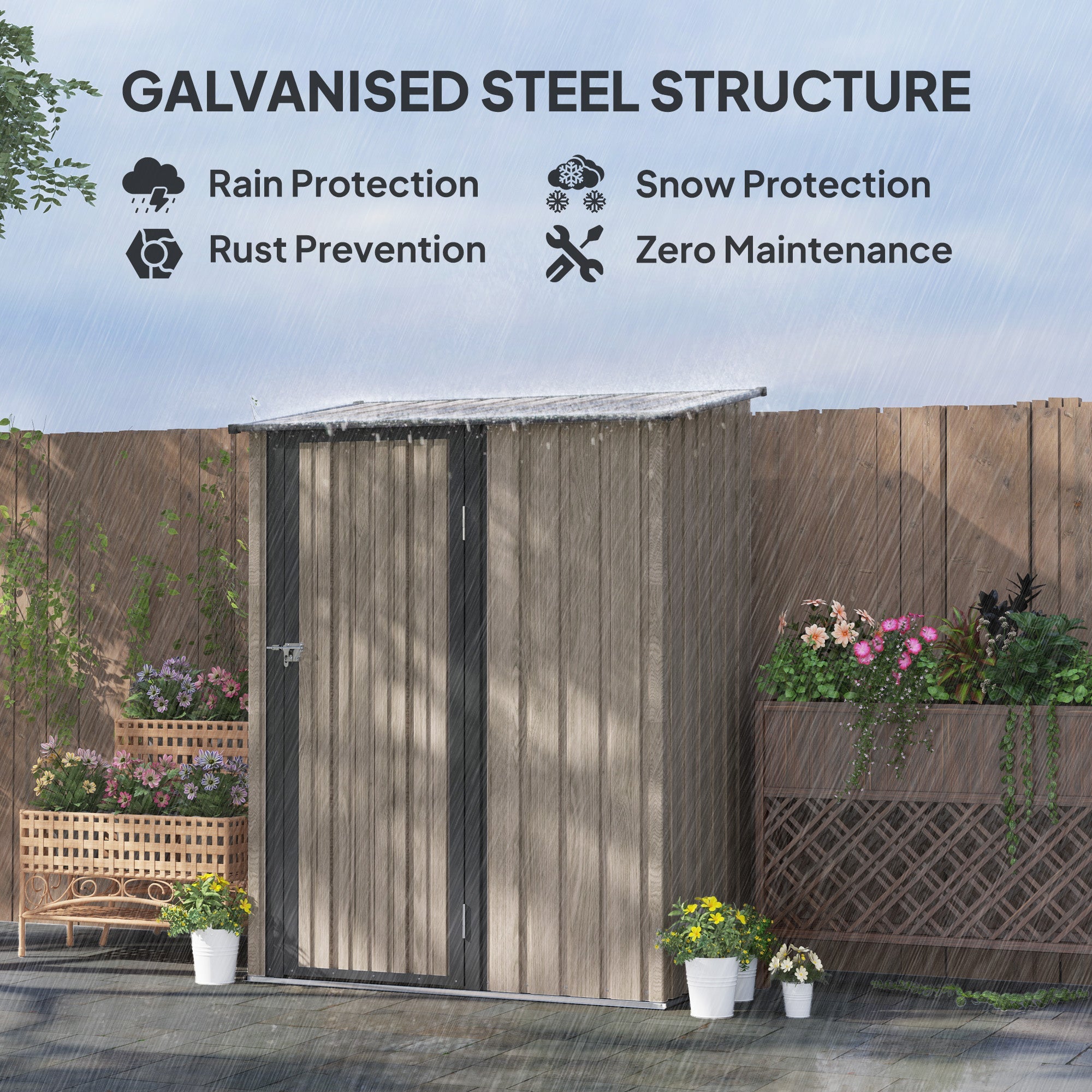 Outsunny 5ft x 3ft Metal Garden Storage Shed, Outdoor Tool Shed with Sloped Roof, Lockable Door for Tools, Equipment, Light Grey 