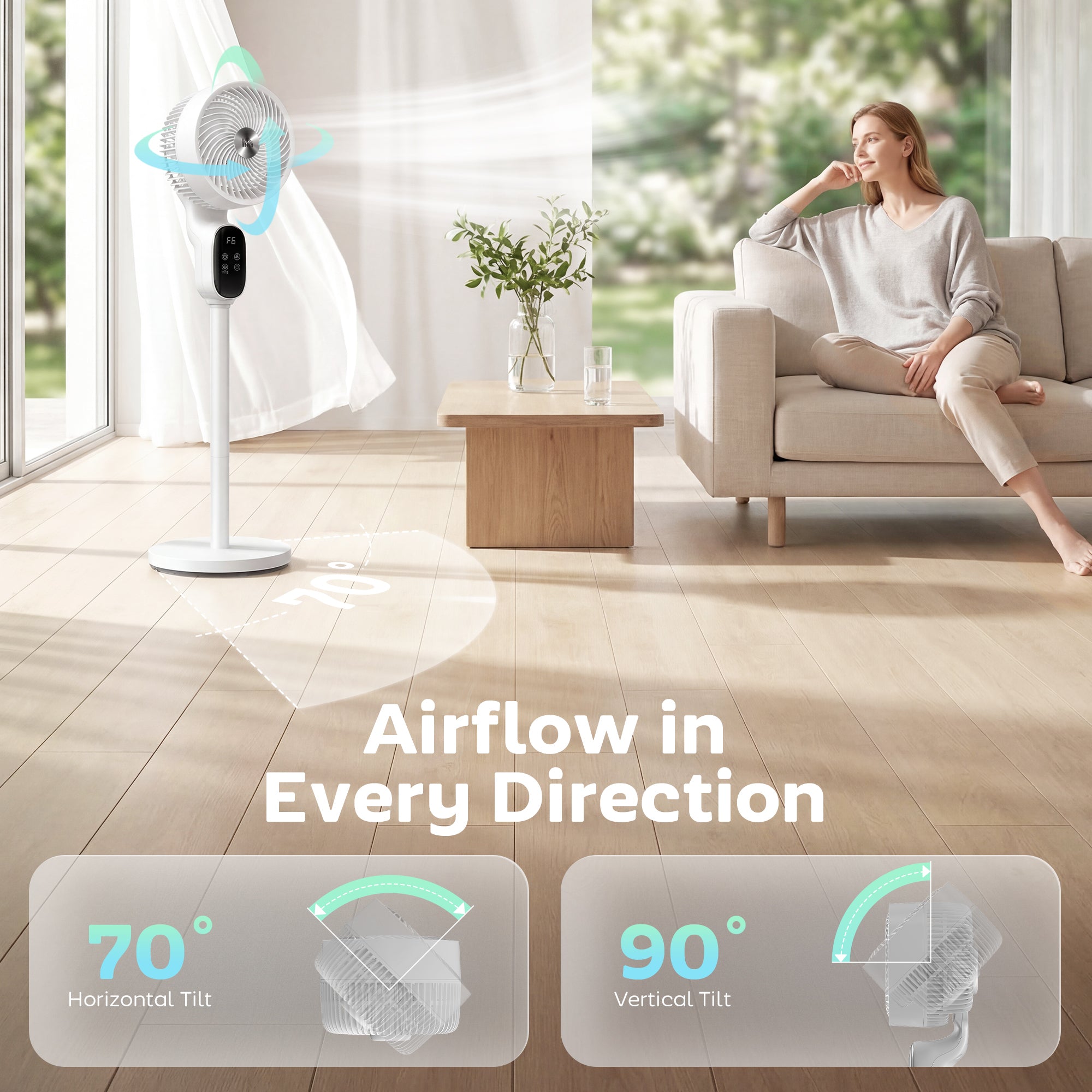 HOMCOM 20 dB Silent Standing Fan for Bedroom, 39in Pedestal Fan with Remote, Oscillating, 8 Speeds, Adjustable Height, White 