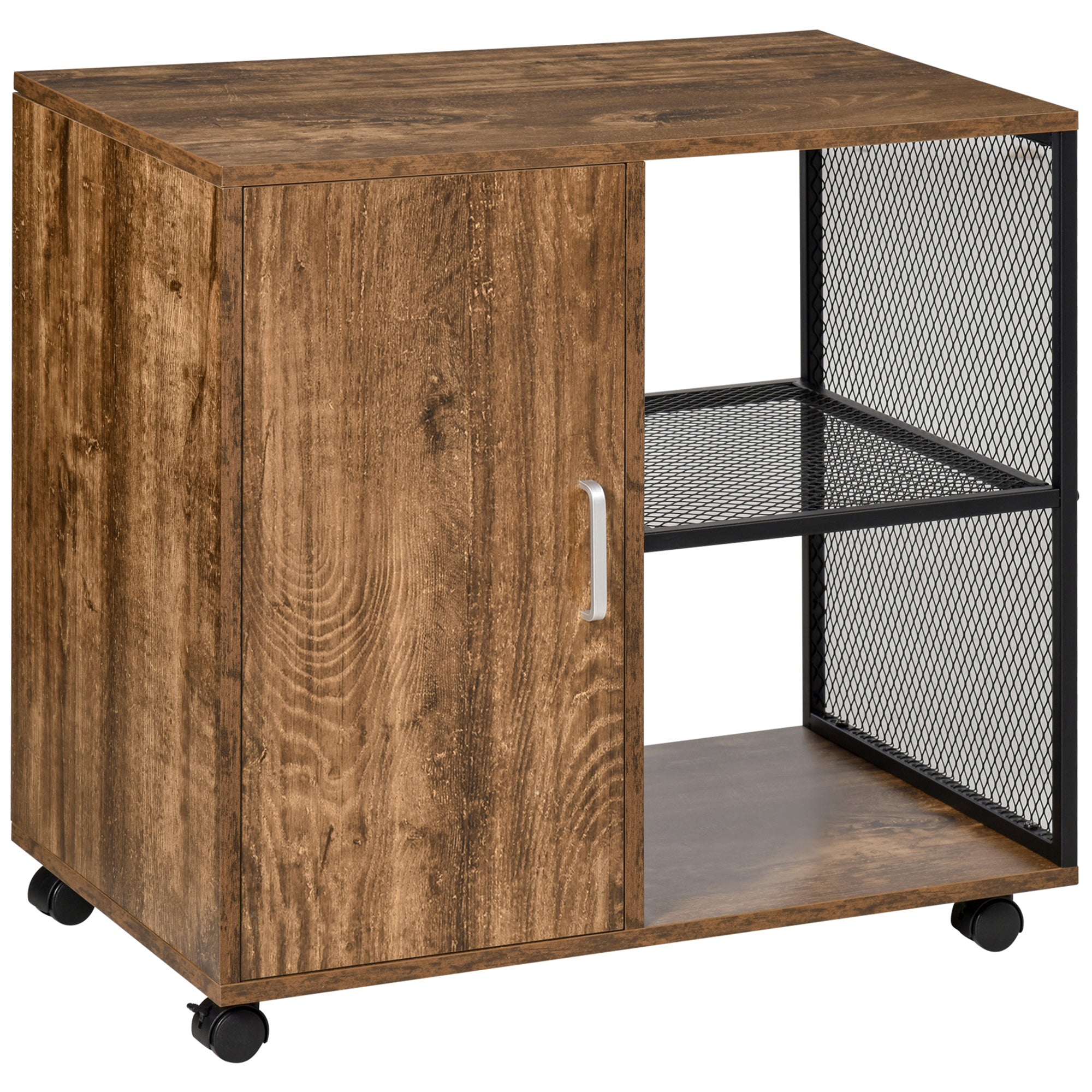 HOMCOM Printer Stand Home Office Mobile Storge File Cabinet Organizer with Castors, Door, Vintage Brown 
