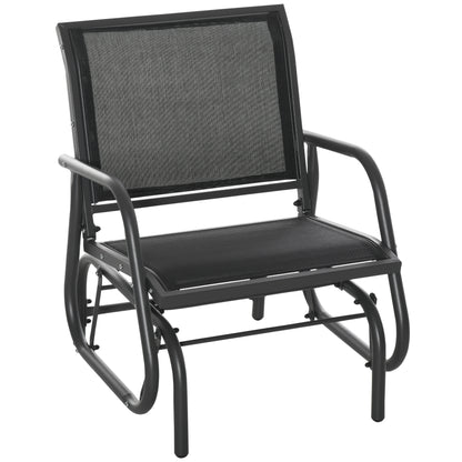 Outsunny Outdoor Gliding Swing Chair Garden Seat w/ Mesh Seat Curved Back Steel Frame Armrests Comfortable Lounge Furniture Dark Grey Black 