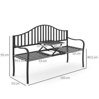 Outsunny Metal Bench W/Table,  150Lx53Wx95H cm 