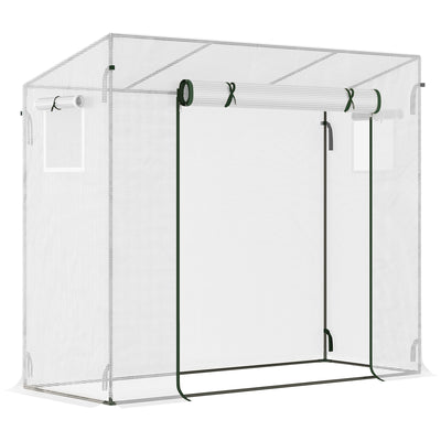 Outsunny Small Walk-in Garden Greenhouse with Steel Frame, Large Roll-up Door and Windows, 200Lx76Wx168Hcm, White 