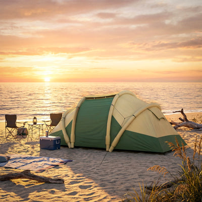Outsunny Inflatable Tent 2 Bedroom 3000mm Waterproof Windproof Air Tent with Carry Bag for 4 Person 