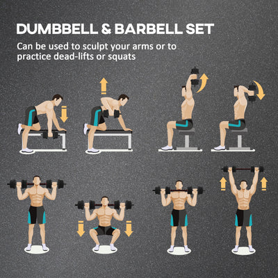 HOMCOM 20kg 2 IN 1 Adjustable Dumbbells Weight Set, Dumbbell Hand Weight Barbell for Body Fitness, Lifting Training for Home, Office, Gym, Black 