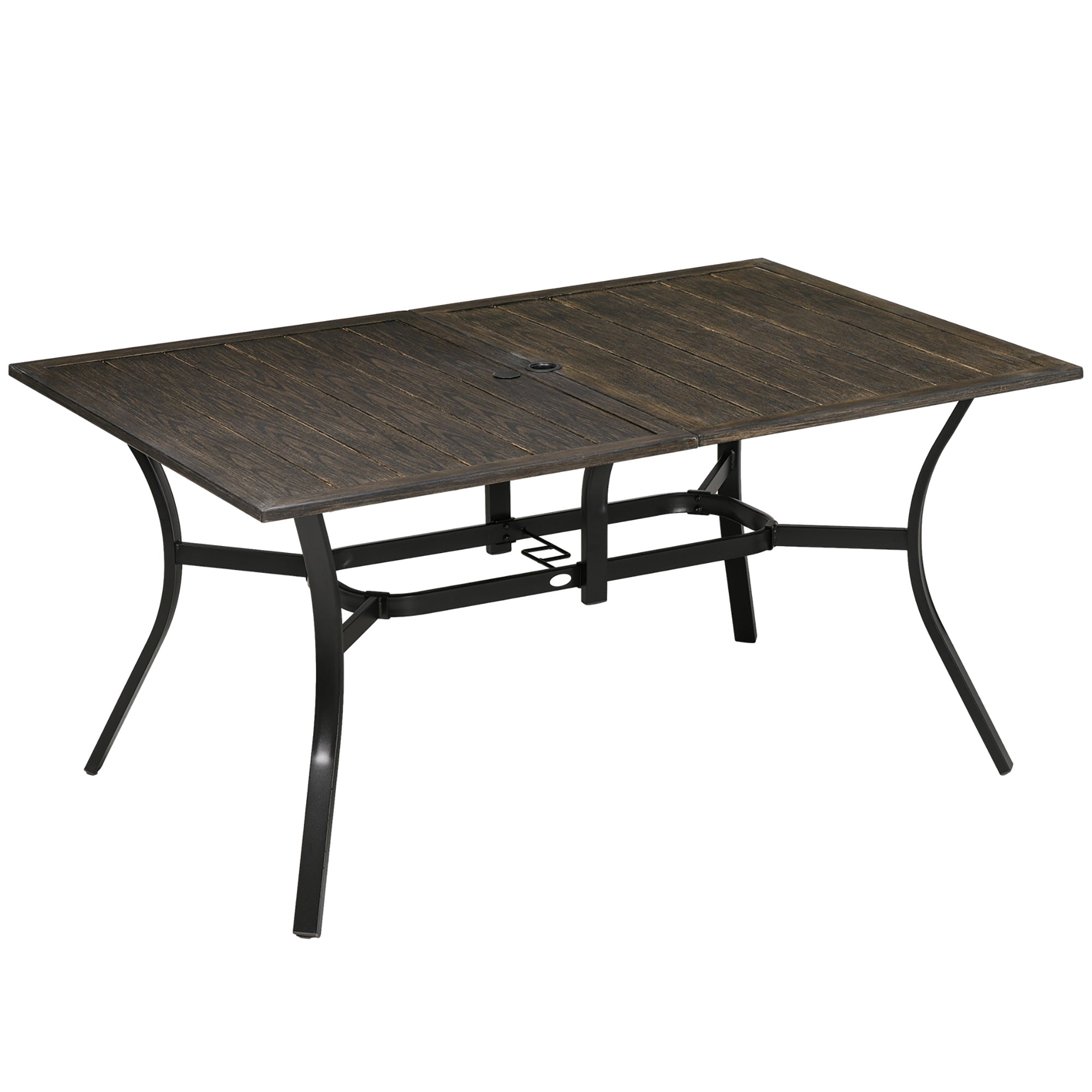 Outsunny Six-Seater Steel Garden Table, with \'e2\'8c\'8041mm Parasol Hole - Wood-Effect 