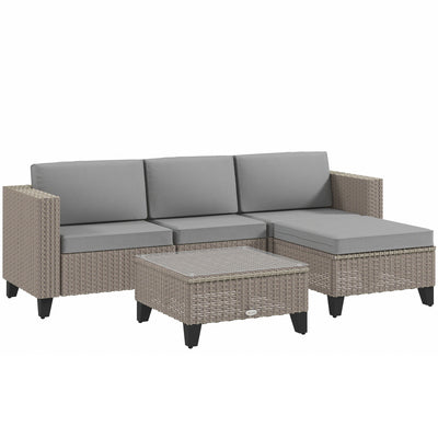 Outsunny 5-Piece Rattan Patio Furniture Set with Corner Sofa, Footstools, Coffee Table, for Poolside, Brown 