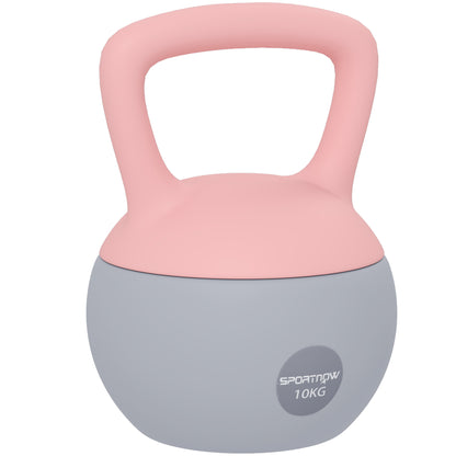 SPORTNOW 10KG Soft Kettlebell, Kettlebell with Non-Slip Handle for Home Gym, Weight Lifting, Strength Training, Pink/Grey
