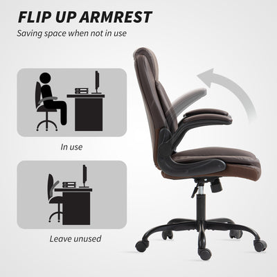 HOMCOM Faux Leather Office Chair. with Flip-Up Armrests - Brown 