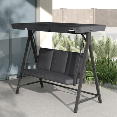 Outsunny Three-Seater Garden Swing Bench, with Adjustable Canopy - Dark Grey 