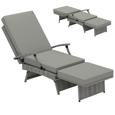 Outsunny 80° Reclining Rattan Lounger - Grey 