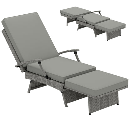 Outsunny 80° Reclining Rattan Lounger - Grey 