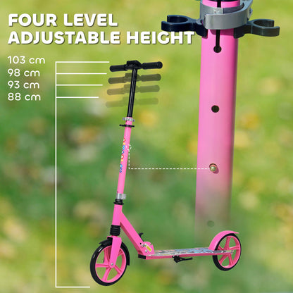AIYAPLAY Foldable Kids Scooter with Adjustable Handlebar, 200mm Big Wheel, Rear Fender Brake, Gift for Ages 6-12 Years, Pink 