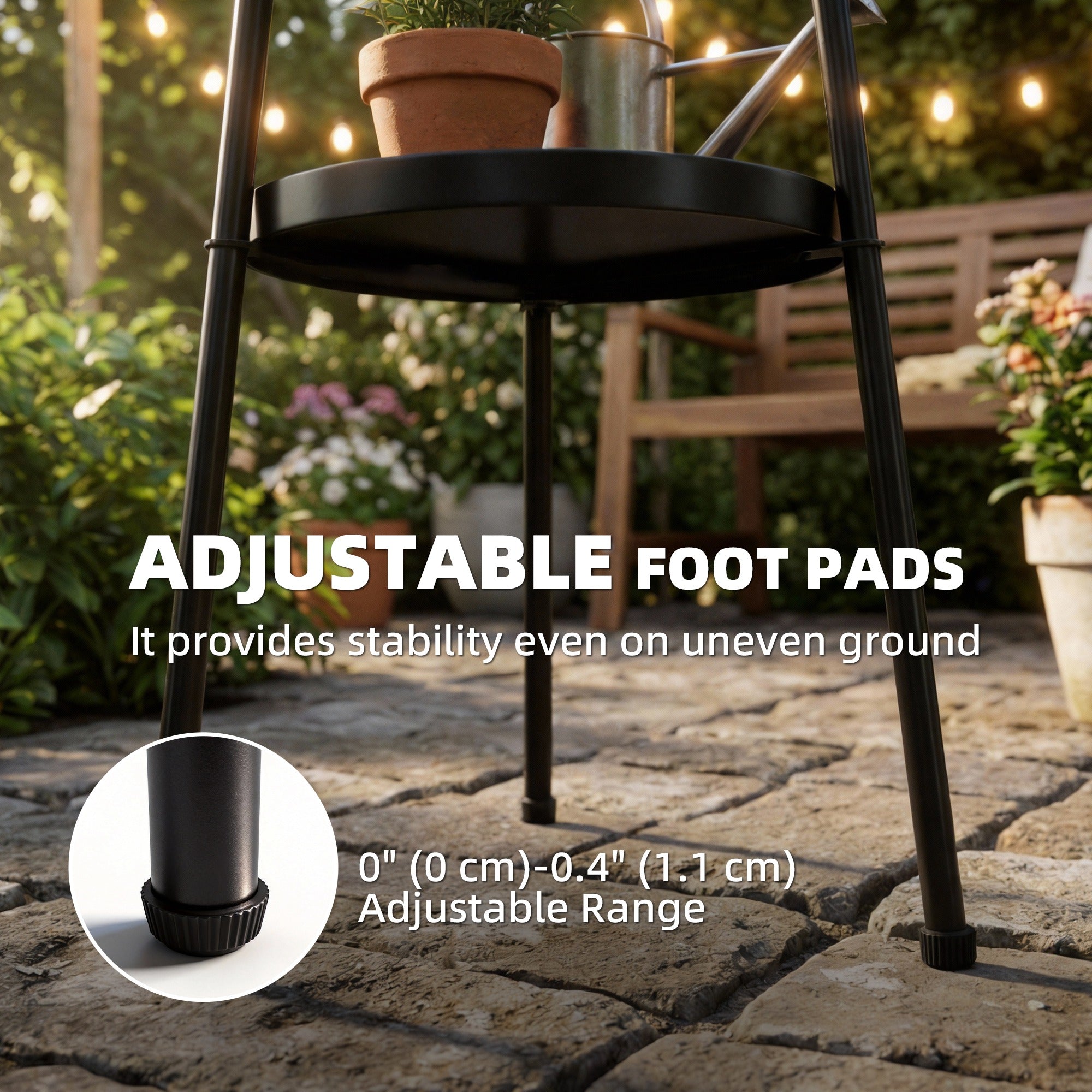 Outsunny Patio Side Table, 2-Tier Round Coffee End Table for Garden Balcony Living Room Bedroom, Black 