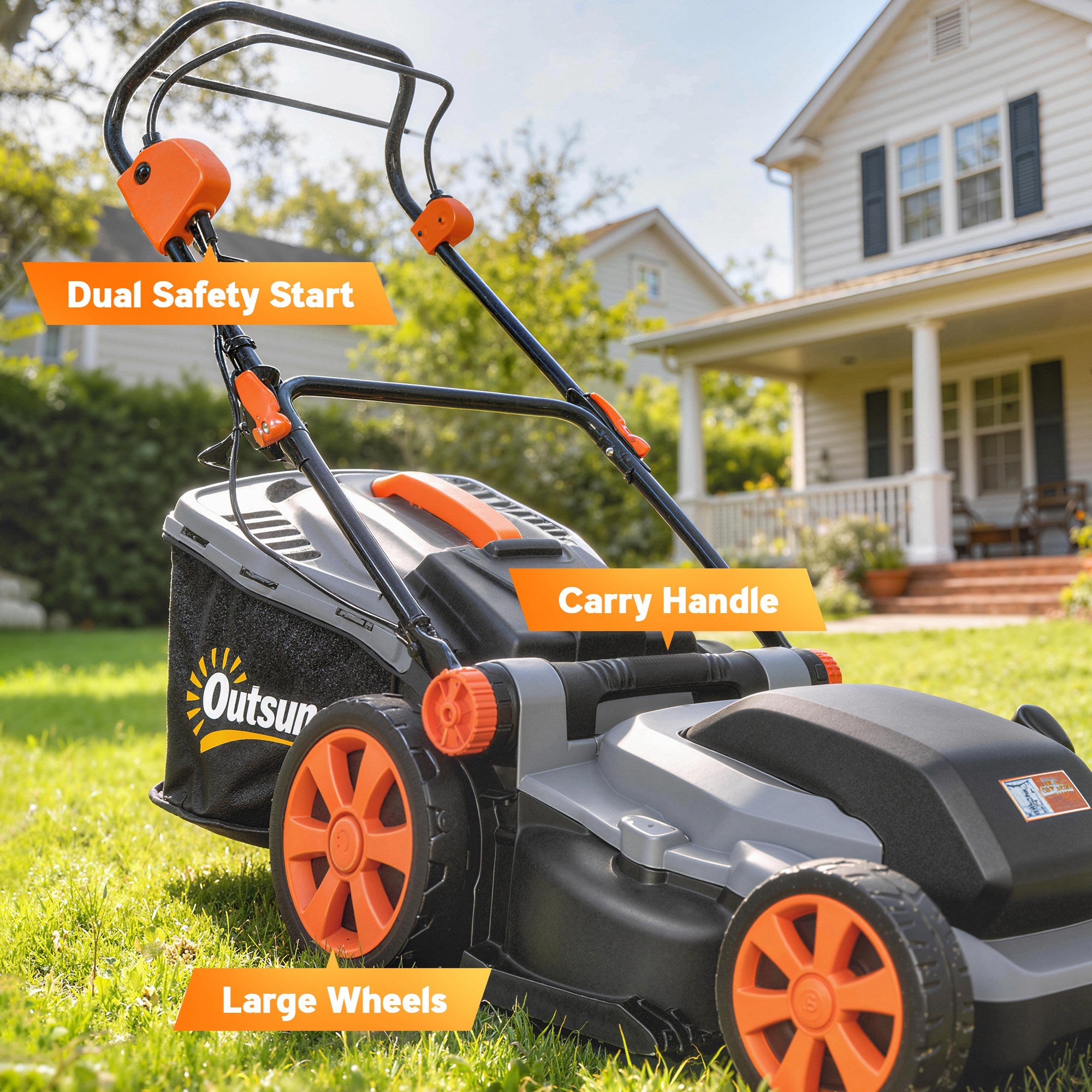 Outsunny 1800W Electric Lawnmower with 40cm Cutting Width, Mulching Feature, 50L Grass Collection Bag, 6 Cutting Heights 