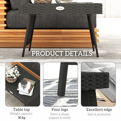 Outsunny Foldable Outdoor Side Table, Rattan Garden Coffee Table with Steel Frame, Space Saving Bistro Garden Furniture for Patio, Balcony, 60 x 41 x 41 cm, Black 