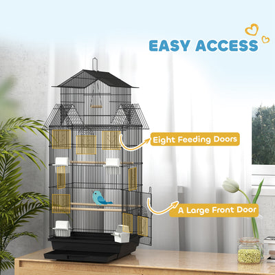 PawHut Metal Bird Cage with Plastic Swing, Perch, Food Container, Tray, Handle, for Finches, Canaries, 43 x 32.5 x 104cm 